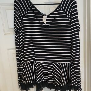 We The Free Black and White Striped Long Sleeve Top